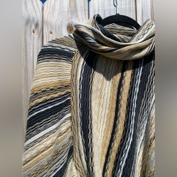 Y2K Festival Bohemian Western Cottage Stripe 70s Poncho Shawl Retro Cape - Picture 8 of 13